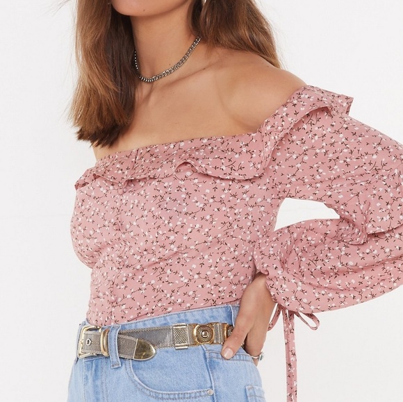 Off the Shoulder Pink Floral Top - Picture 2 of 2